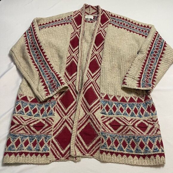 Lucky Brand Hippie Boho Chic Open Front Hooded Cardigan Sweater Size Large - Picture 1 of 7